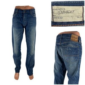 Denim & Supply Ralph Lauren Mens 36 X 34 Straight Jeans Blue Distressed Cotton